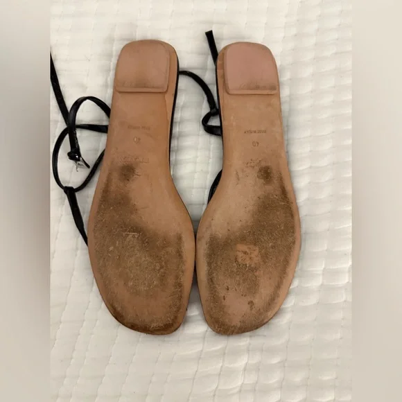 Prada Black Leather T-Strap Flat Sandals - Picture 2 of 2